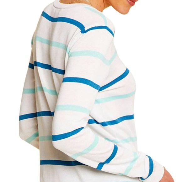 NYDJ Striped Silk-Cotton Blend Sweater S - Picture 2 of 6